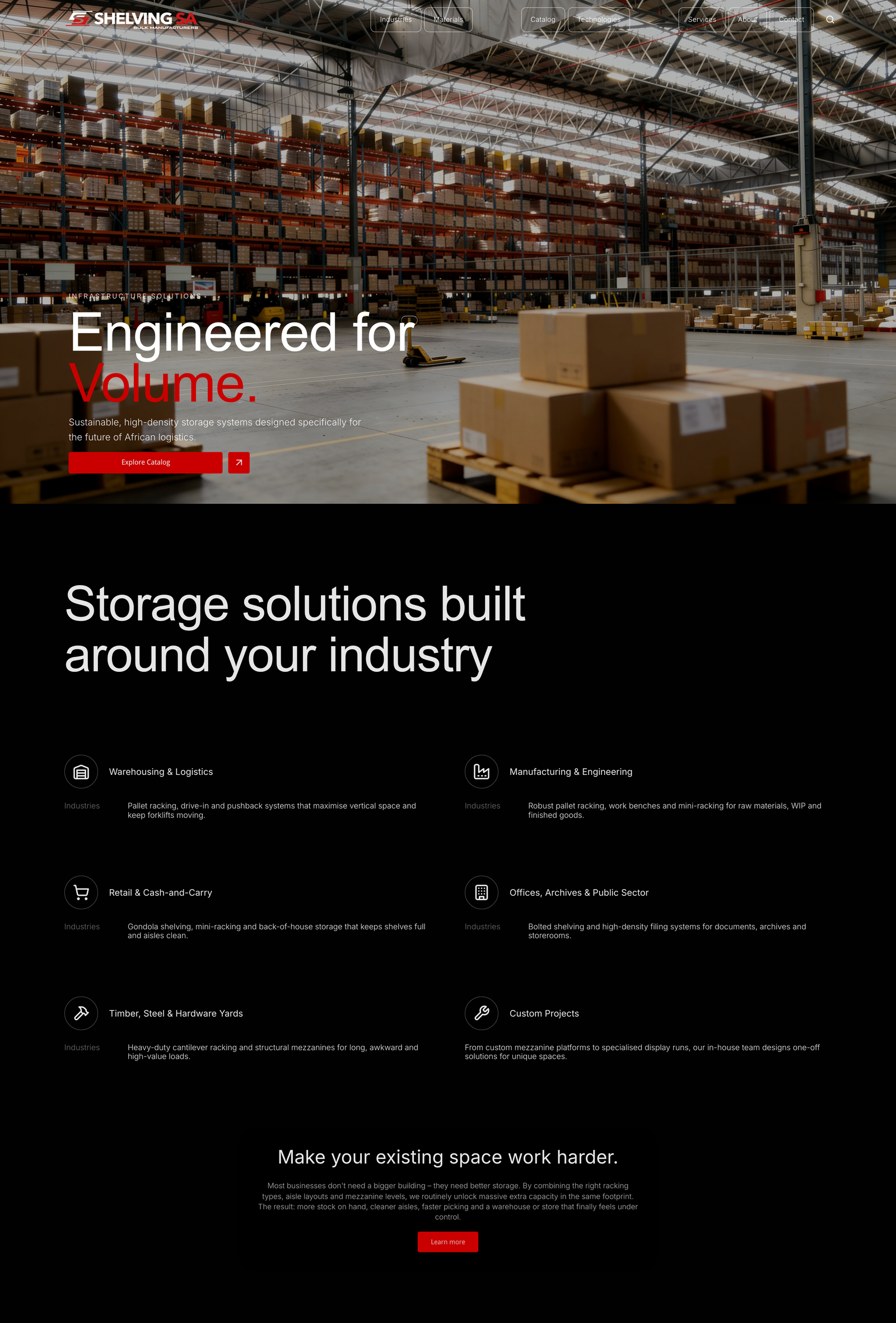 Shelving SA Website desktop screen 1